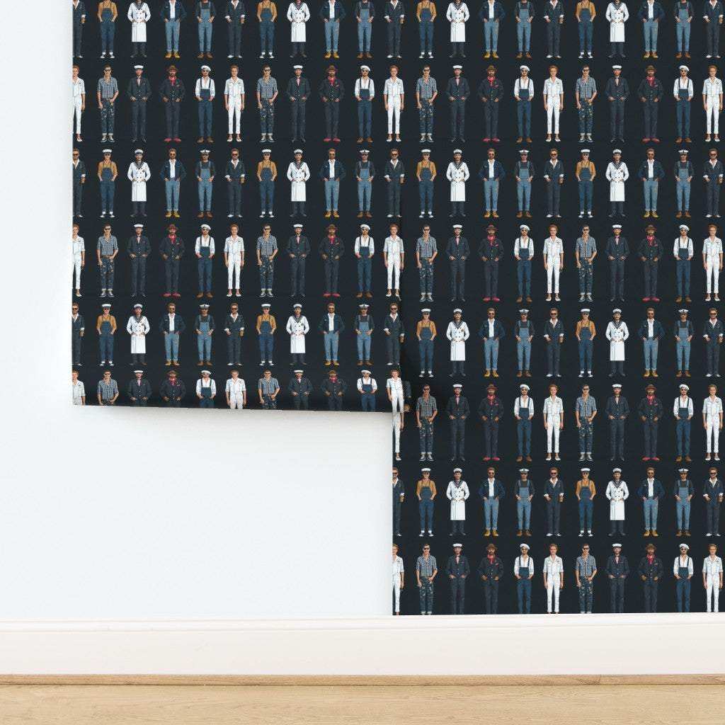 Stylized maritime illustration wallpaper roll in navy and neutral tones