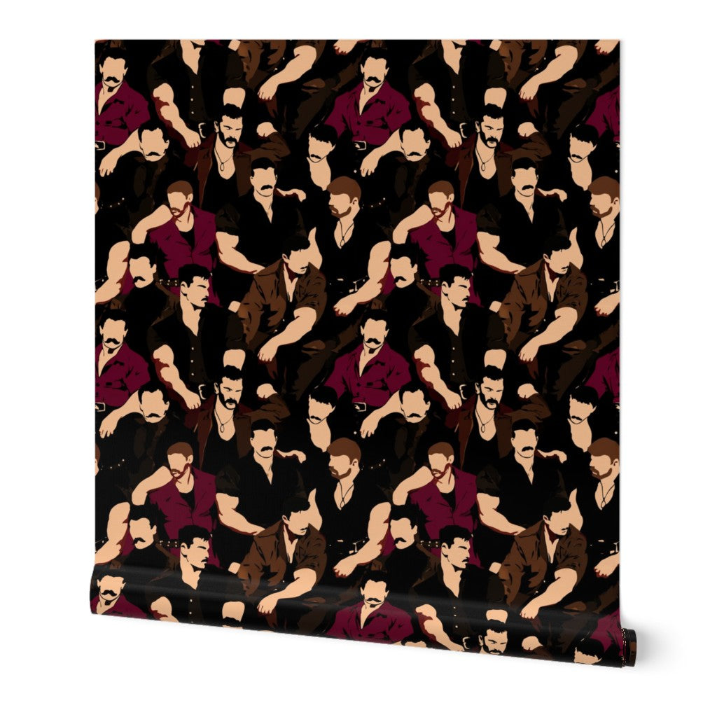 Mustache Men wallpaper roll mockup