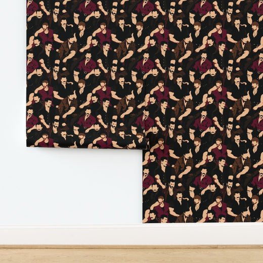 Jet colorway detail of Mustache Men wallpaper