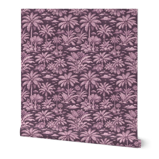 Roll of Palmy Weather wallpaper in soft Pink colorway.