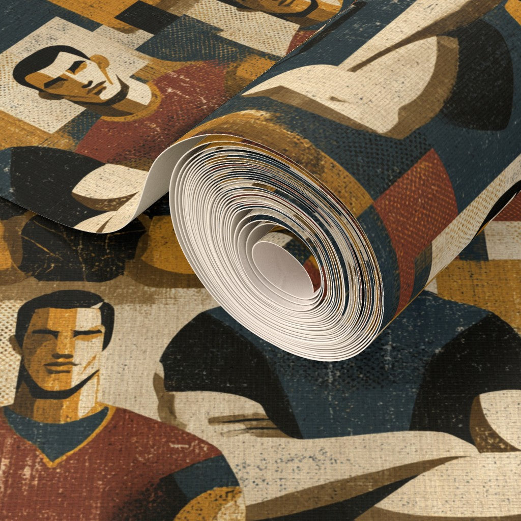 Geometric sports pattern details showing fine athletic-themed illustrations.