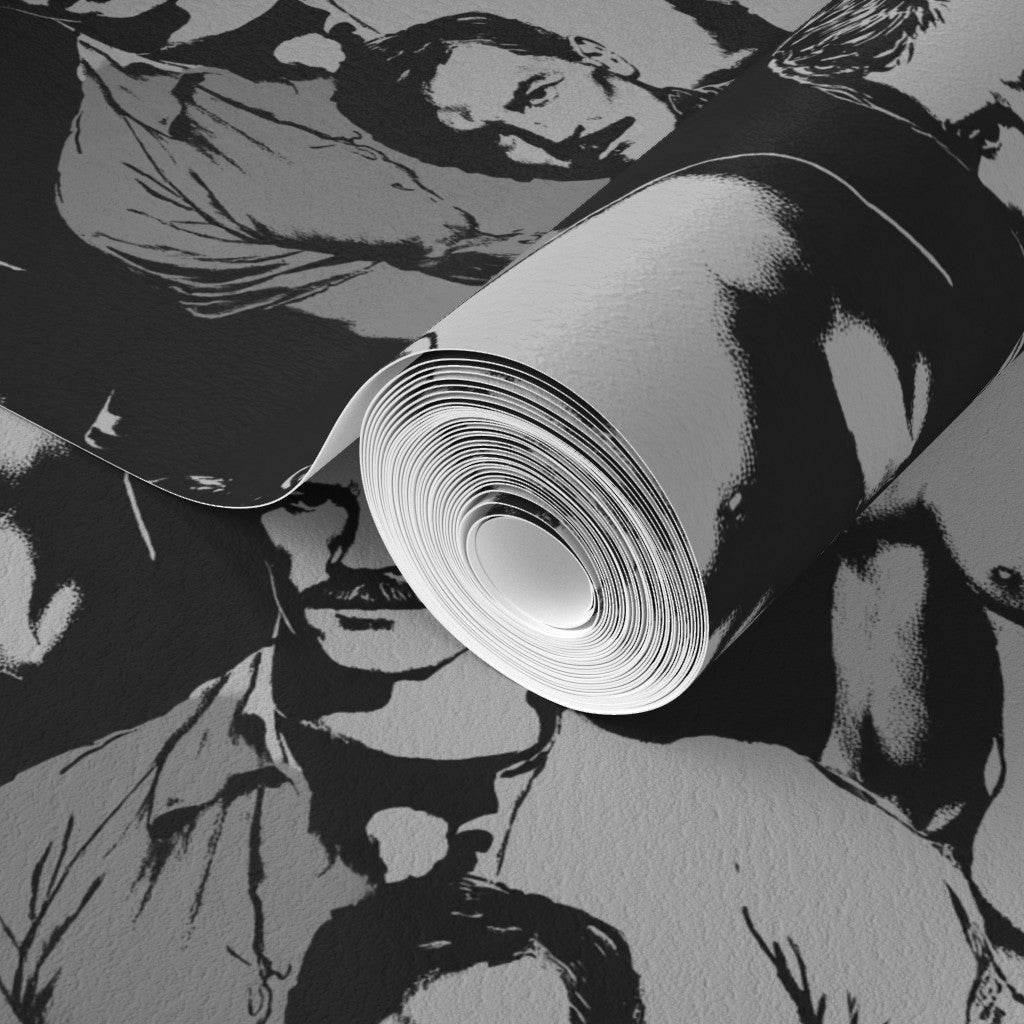 Roll of black and white tailored portrait wallpaper showcasing print precision