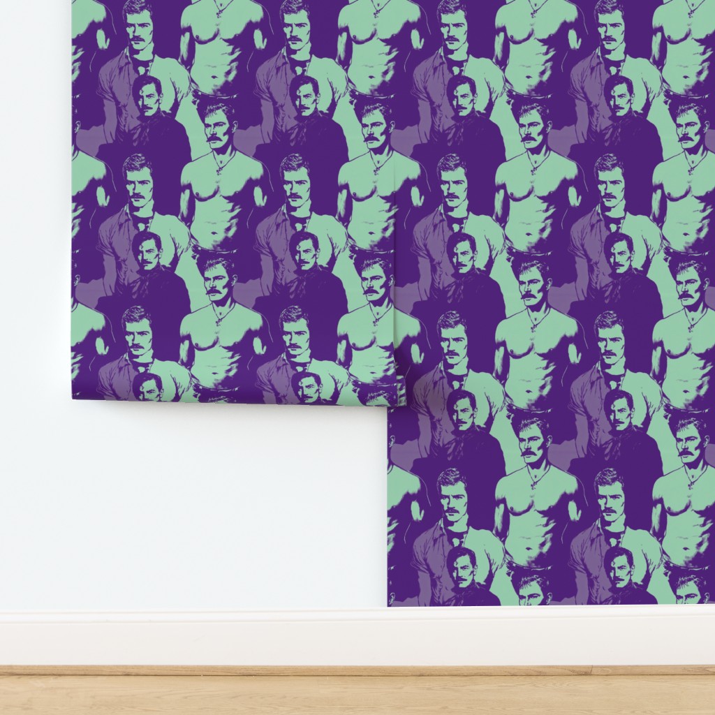 Close-up of pastel purple and sage mint portrait motif wallpaper