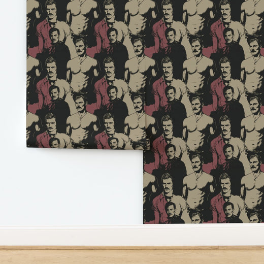 Roll of crimson red tailored gentleman print wallpaper on matte substrate
