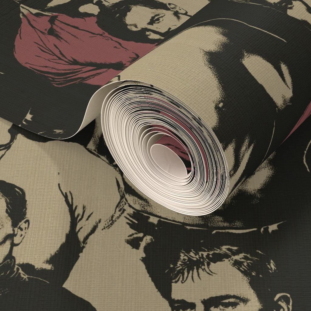 Two rolls of Wine and Stone portrait wallpaper showcasing the rich color palette