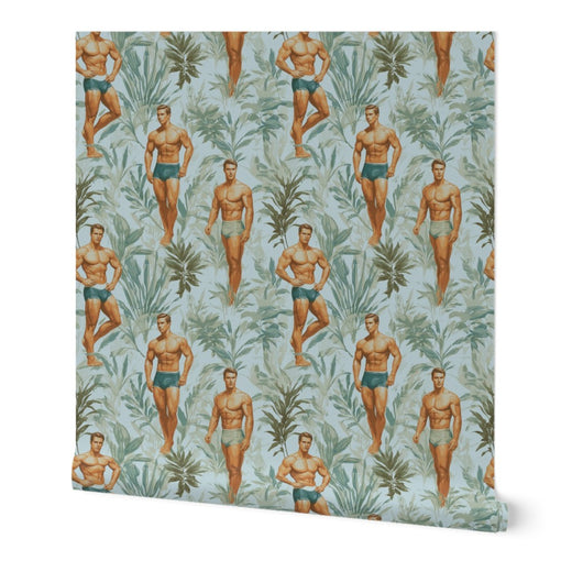 Daddy Hunt Wallpaper in Blu, showing a vibrant coastal blue repeat pattern.