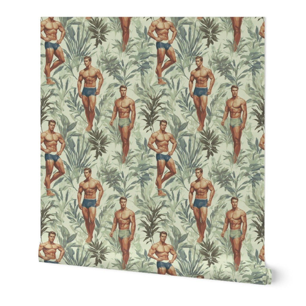 Daddy Hunt Wallpaper in Palm green, featuring a lush coastal tropical design.