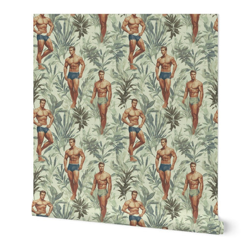 Daddy Hunt Wallpaper in Palm green, featuring a lush coastal tropical design.
