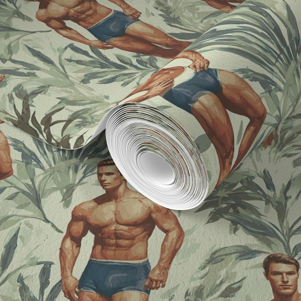Scale visualization of the green Palm wallpaper pattern.