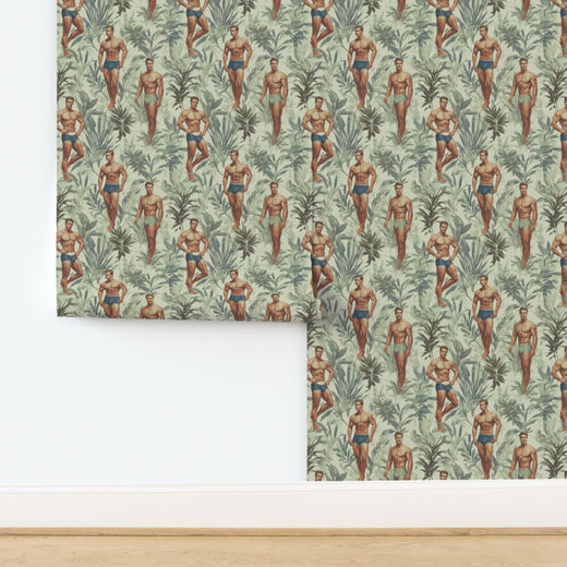 Detailed roll view of the green Palm wallpaper option.