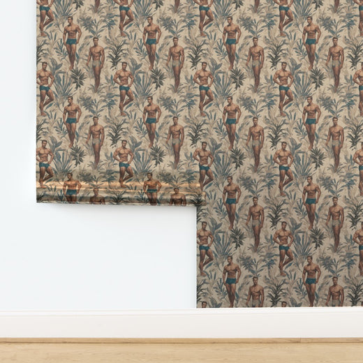 Styled home interior showcasing the Nude figurative wallpaper on a feature wall.