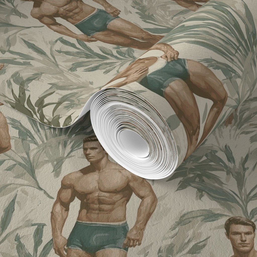 Scale demonstration of the Sand colorway wallpaper roll.