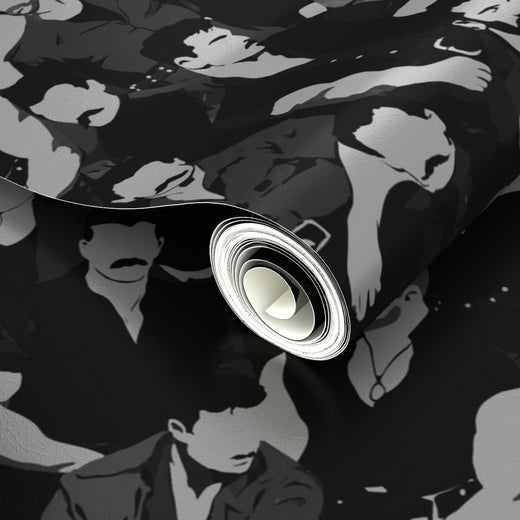 Mustache Men wallpaper roll presentation