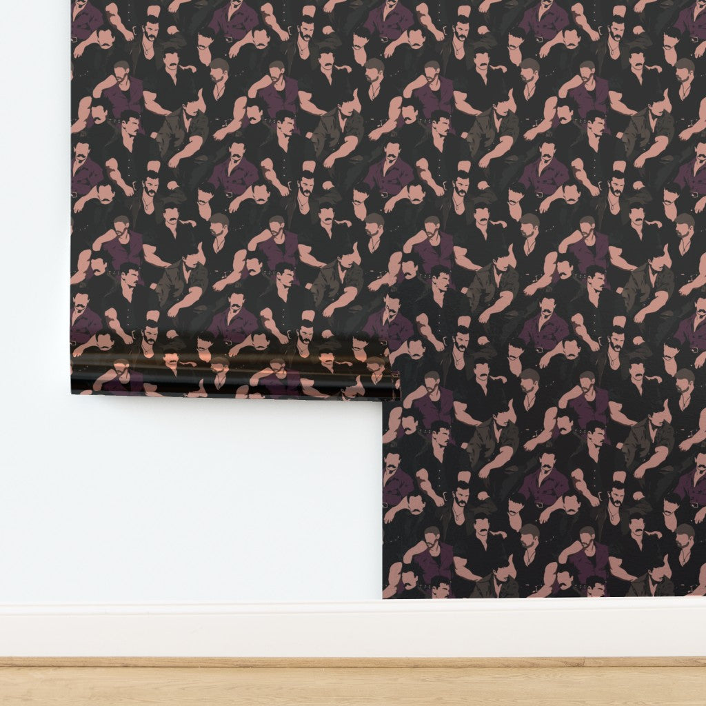 Onyx Mustache Men wallpaper roll close-up