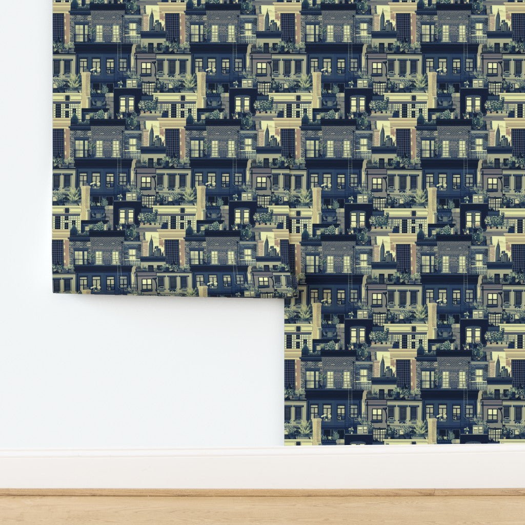 Cream colorway swatch of West Village Rooftops wallpaper.