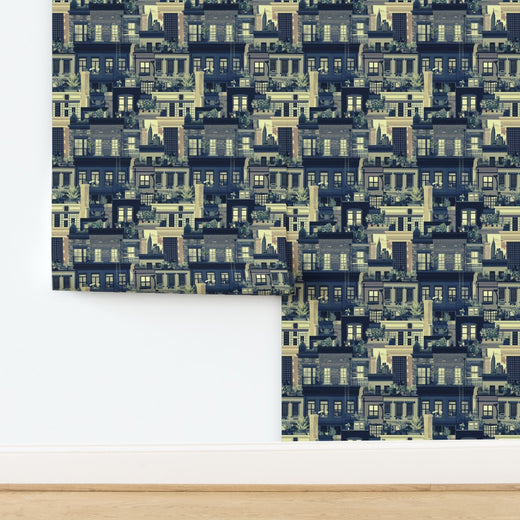 Cream colorway swatch of West Village Rooftops wallpaper.