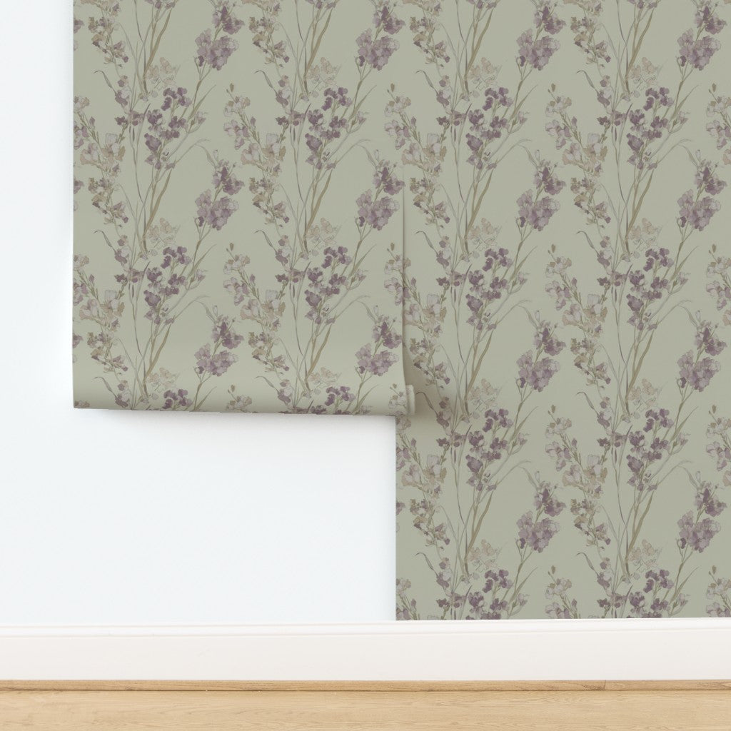 Detail of Canary colorway showcasing warm yellow and purple botanical motifs.