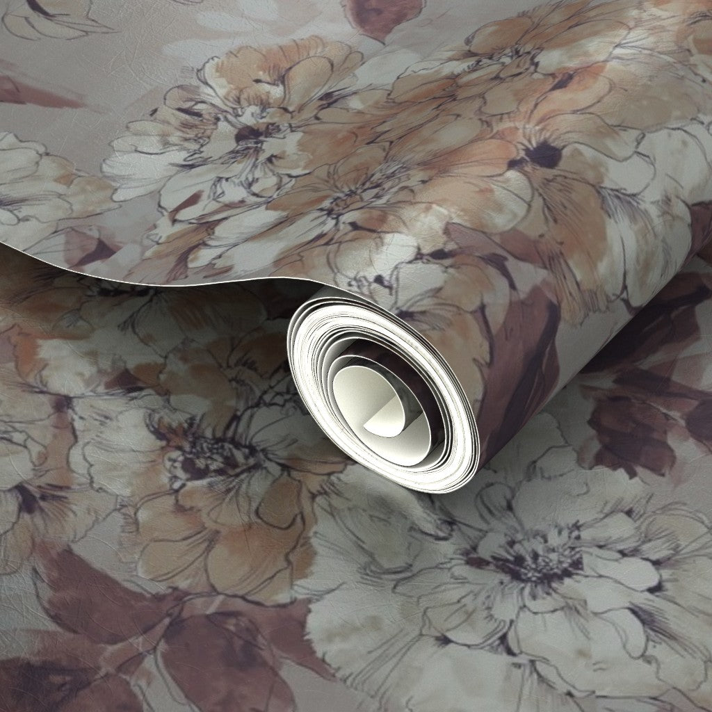 Detailed look at the loose watercolor botanical pattern repeat.