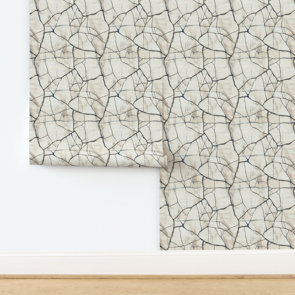 Close-up detail of Crackled Porcelain wallpaper in warm white, showing delicate crazing pattern.