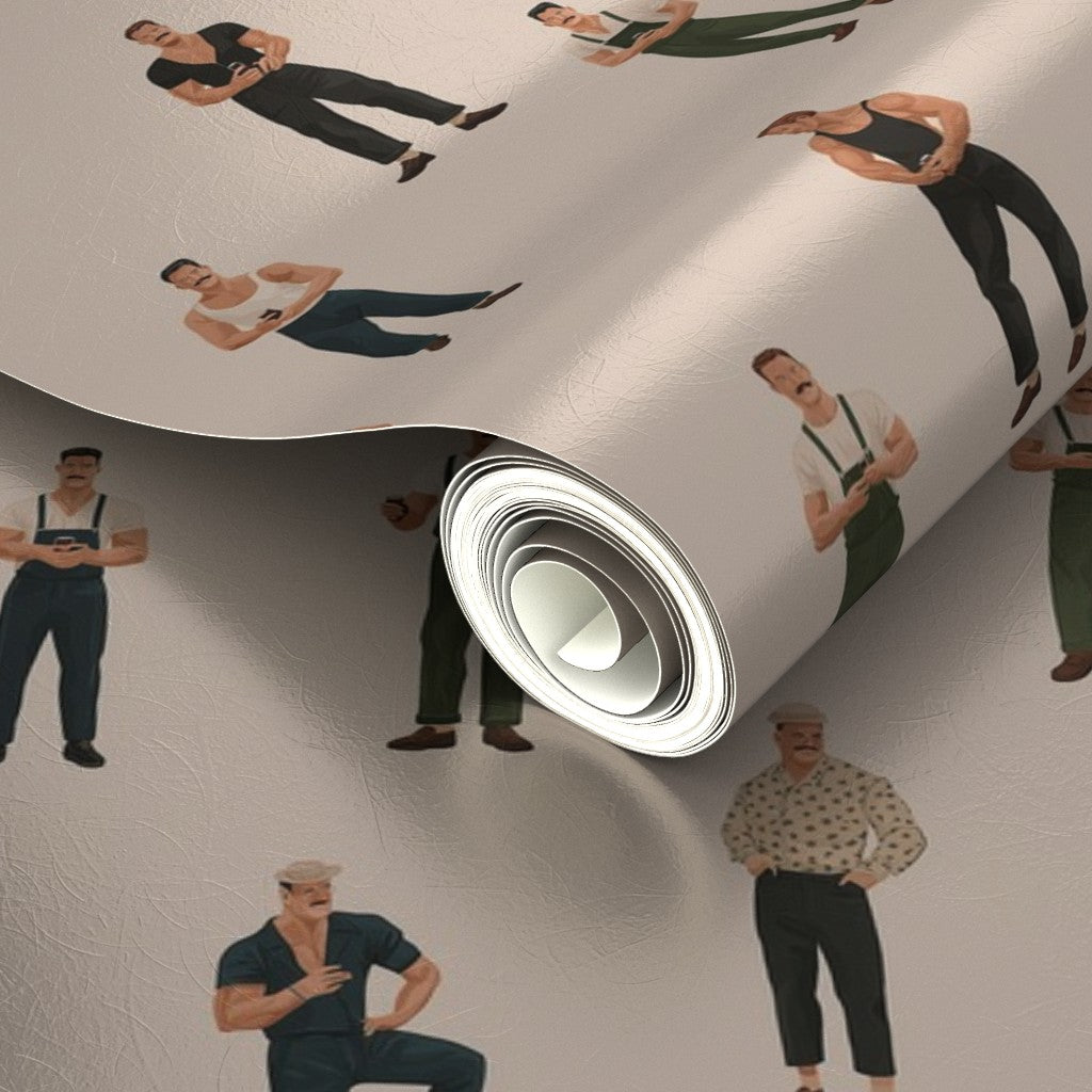Scale representation of the Downtown Misters wallpaper pattern on a roll with measurement markers.