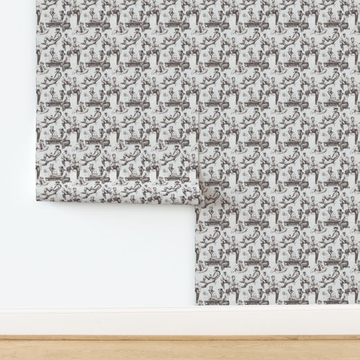 Close-up of Fleet Week illustrated pattern in Harbor blue on premium wallpaper.