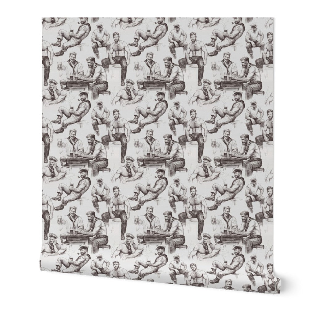 Fleet Week nautical wallpaper pattern featuring detailed sailor and maritime illustrations.