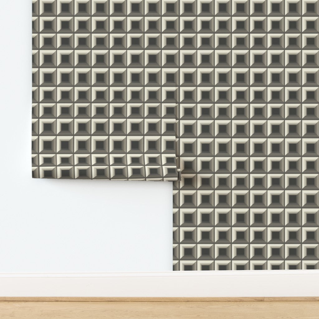 Detailed repeat pattern of the modern bronze geometric design on Optic Grid Wallpaper.
