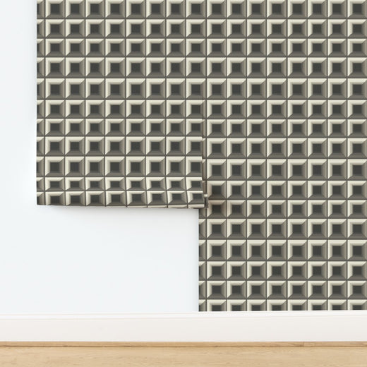 Detailed repeat pattern of the modern bronze geometric design on Optic Grid Wallpaper.