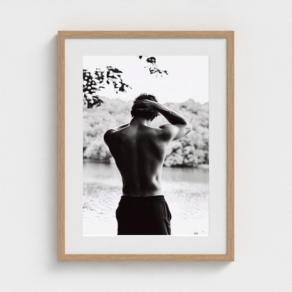 Contemplative Lakeside Back Portrait in Monochrome