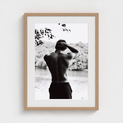 Contemplative Lakeside Back Portrait in Monochrome