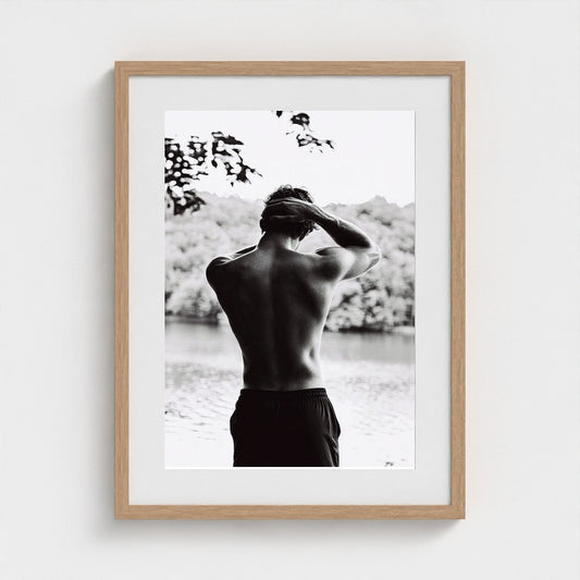 Contemplative Lakeside Back Portrait in Monochrome