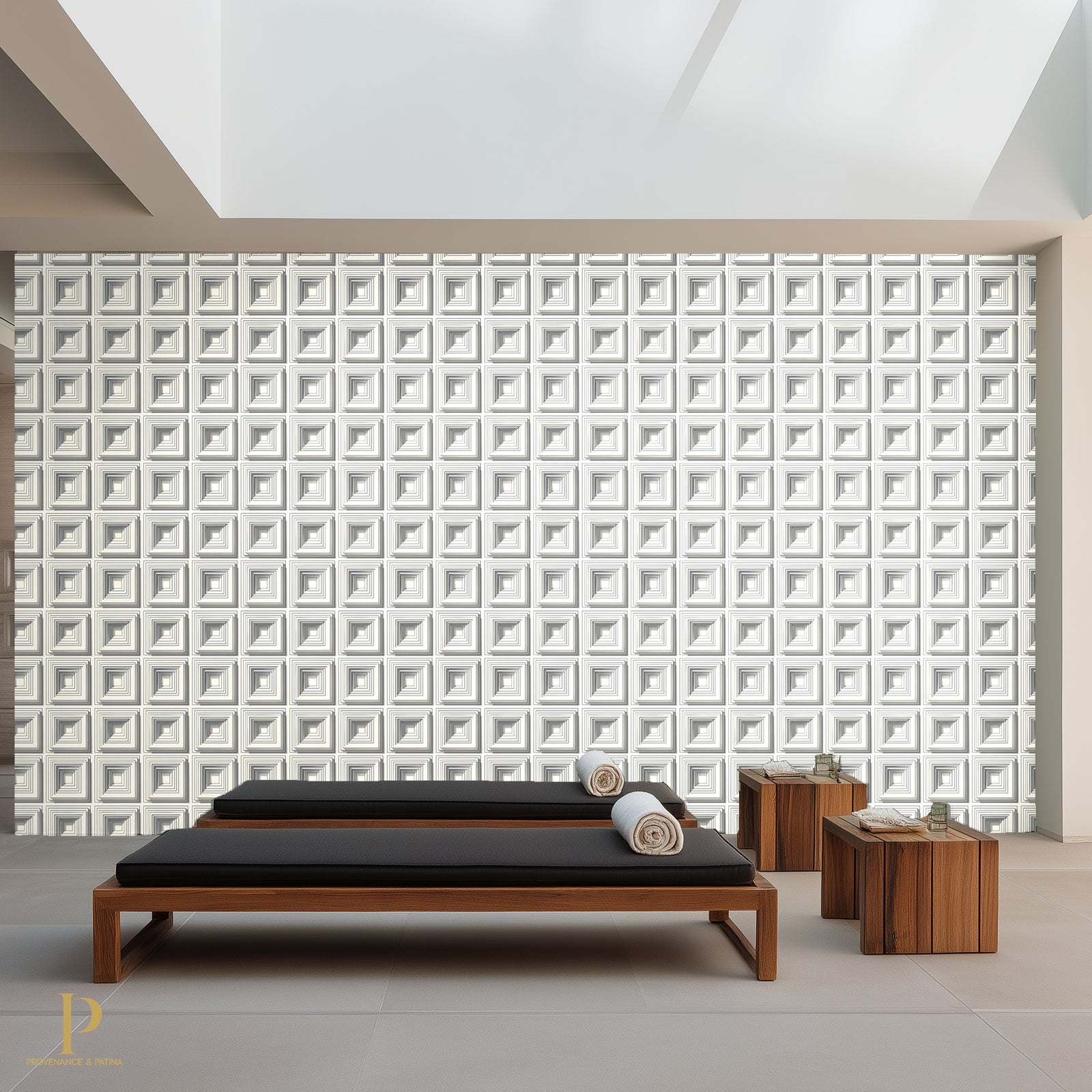 Louis Kahn Inspired Block Rhythm Tile Panel - Concrete — Room Mockup