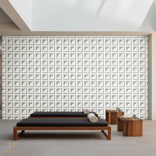 Louis Kahn Inspired Block Rhythm Tile Panel - Concrete — Room Mockup