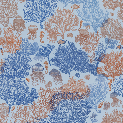 Full pattern repeat of Jelly Reef wallpaper in the vibrant Coastal Blue colorway.