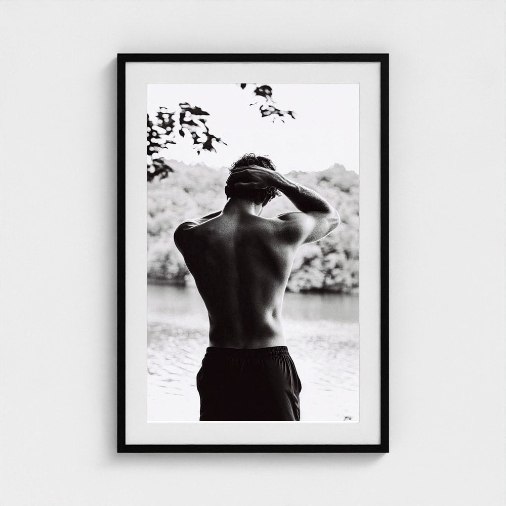 Contemplative Lakeside Back Portrait in Monochrome