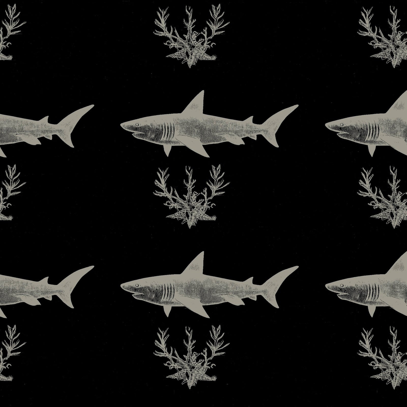 Modern home office interior featuring the dark Solo Swimmer wallpaper for a tailored, graphic look.