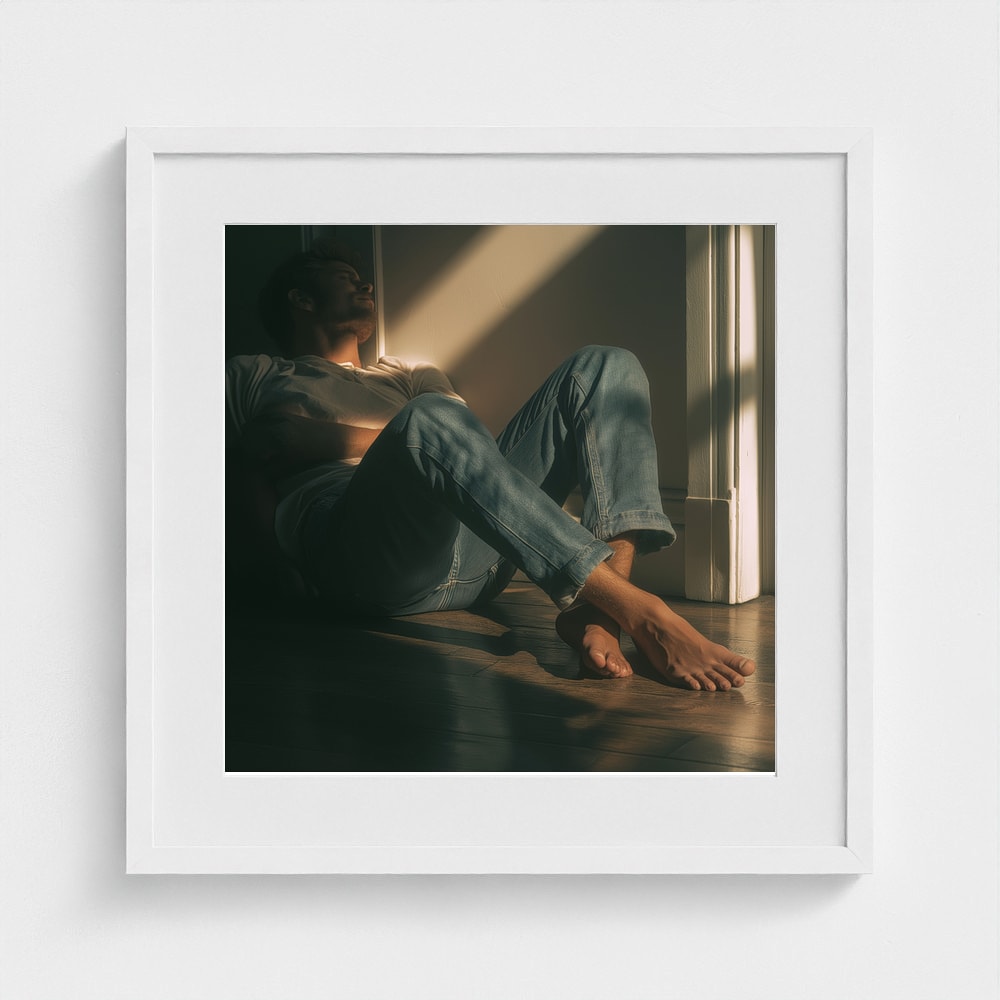 Contemplative Man in Sunlit Floor Portrait Study
