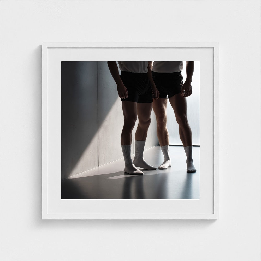 Contemplative Athletic Figures in Soft Neutral Light