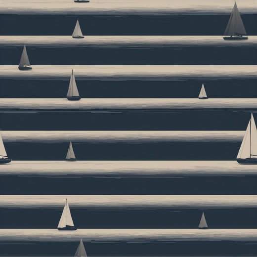Full-scale view of the coastal sailboat wallpaper design.