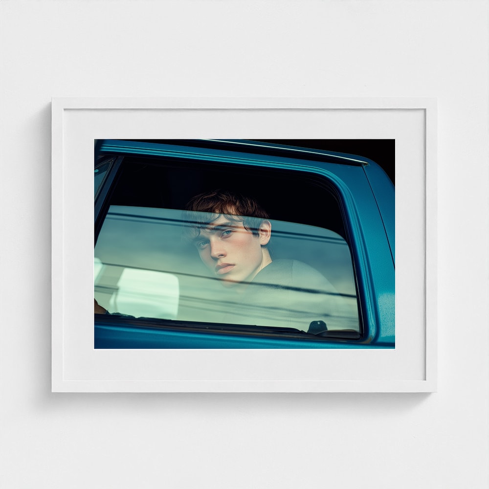 Contemplative Youth Portrait in Minimal Car Interior