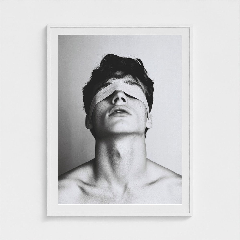 Blindfolded Studio Portrait in Monochrome Tones
