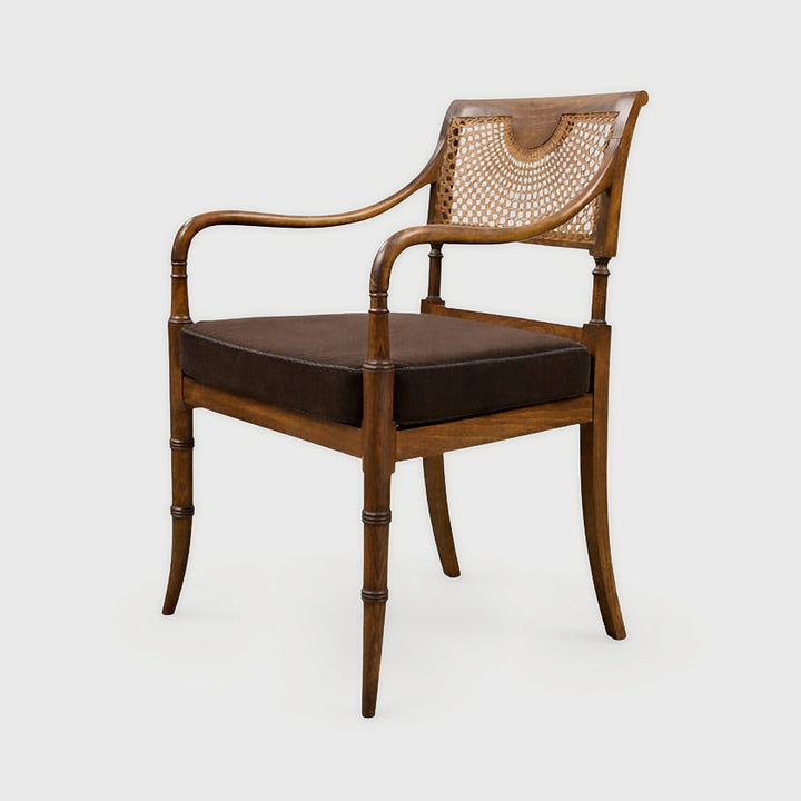 Close up detail of Midcentury Cane and Carved Wood Armchai – Masculine Fine Art - Luxury Armchair | Provenance & Patina