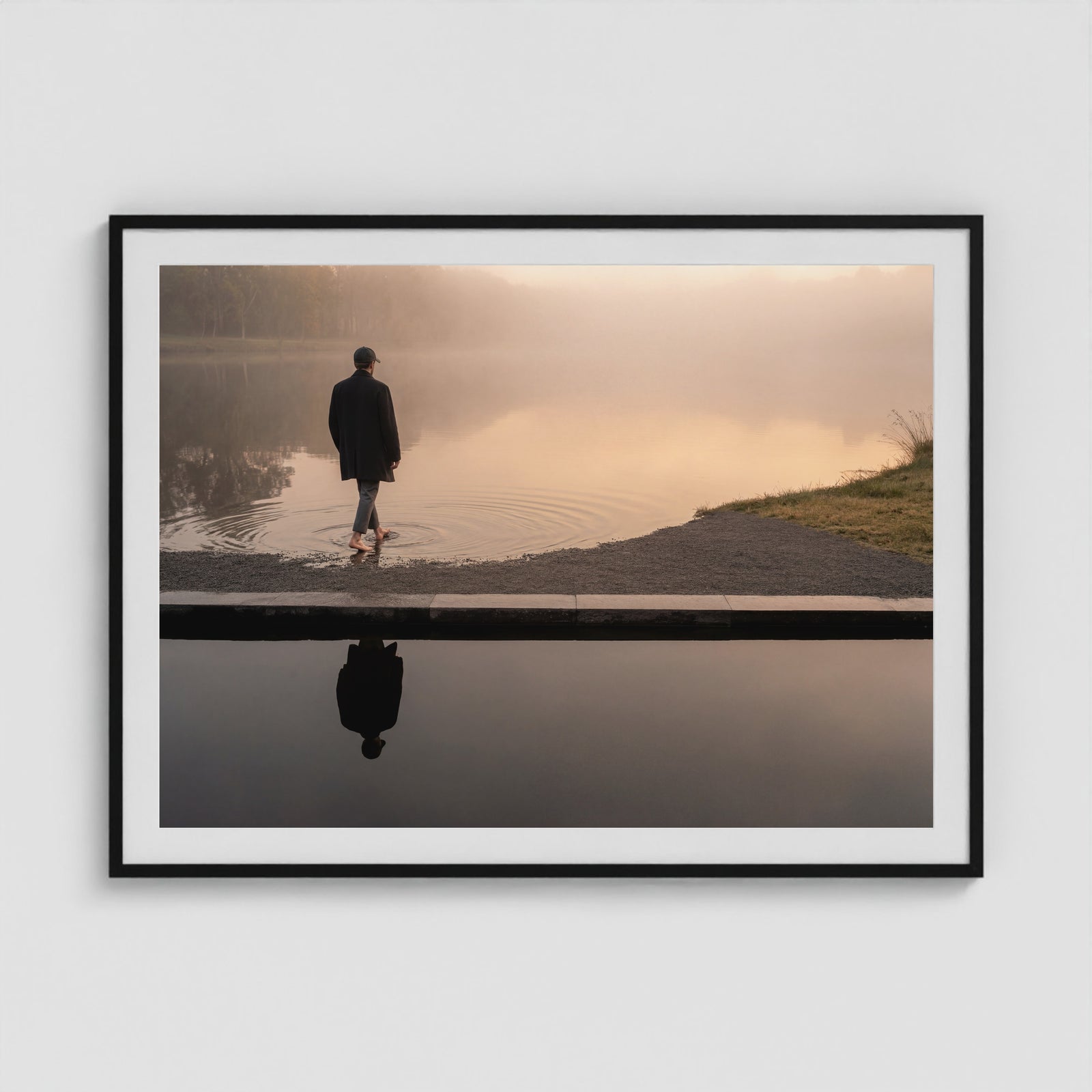 Barefoot Lakeshore 48x36 Black Landscape Box Frame