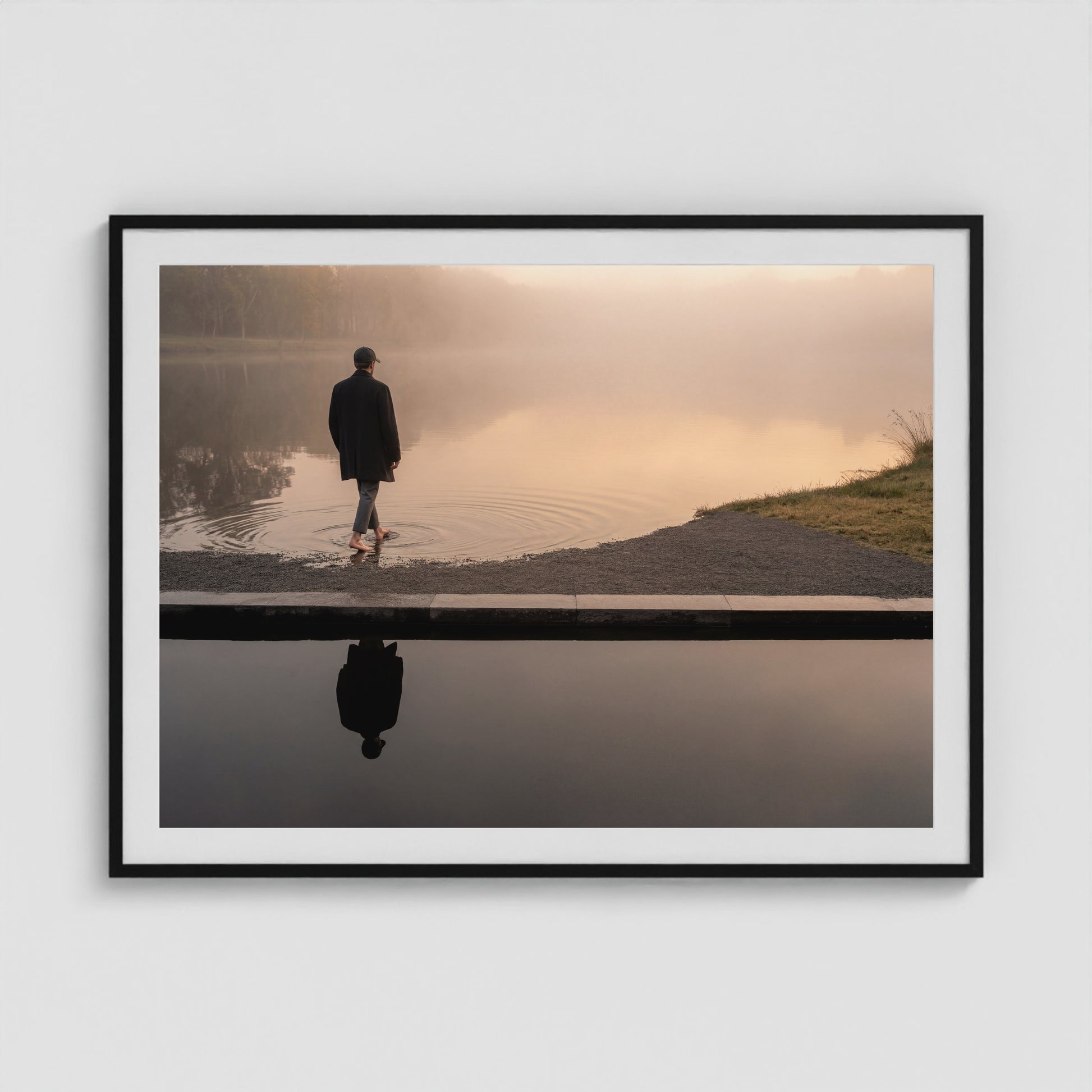 Barefoot Lakeshore 48x36 Black Landscape Box Frame