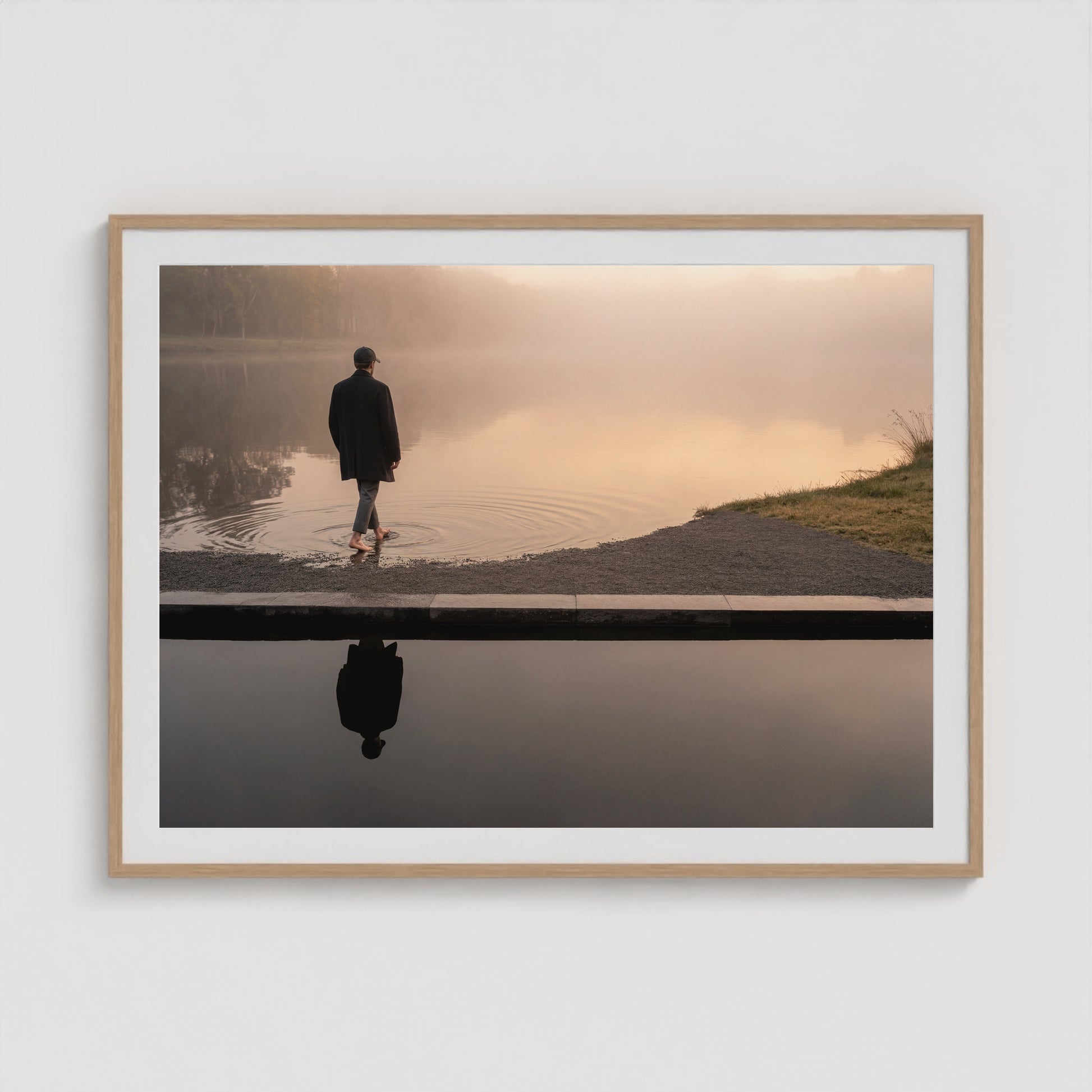 Barefoot Lakeshore 48x36 Natural Landscape Box Frame