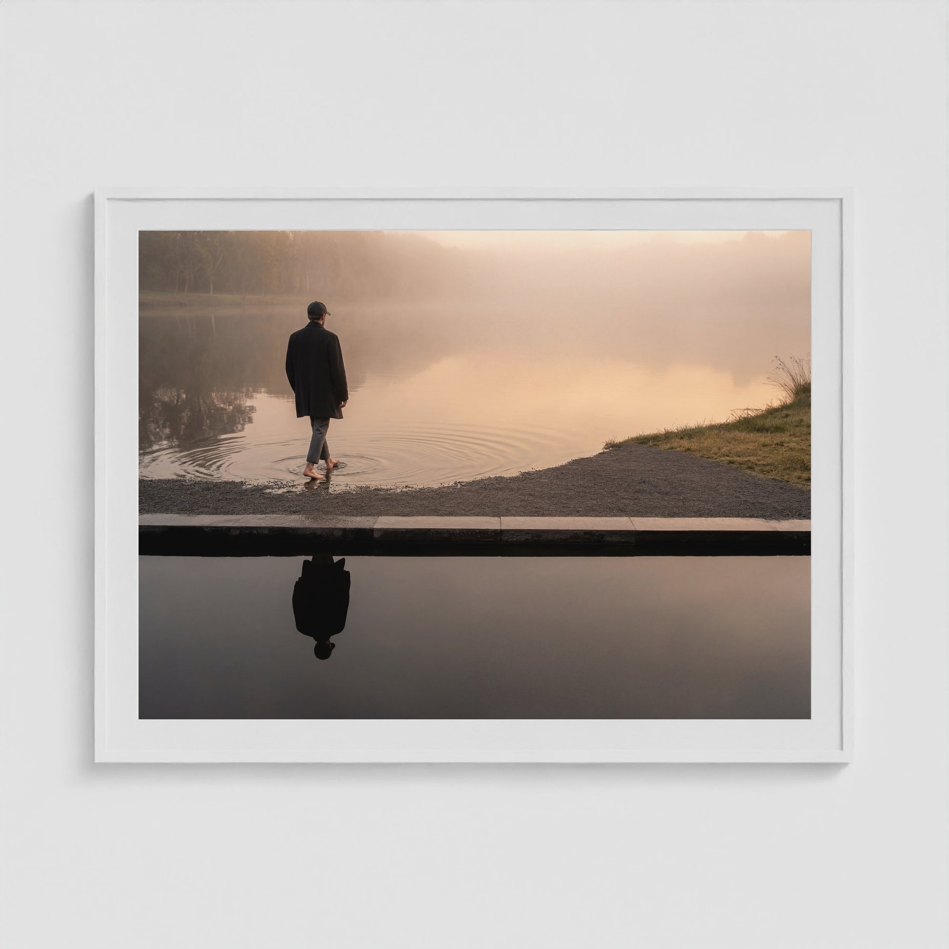 Barefoot Lakeshore 48x36 White Landscape Box Frame