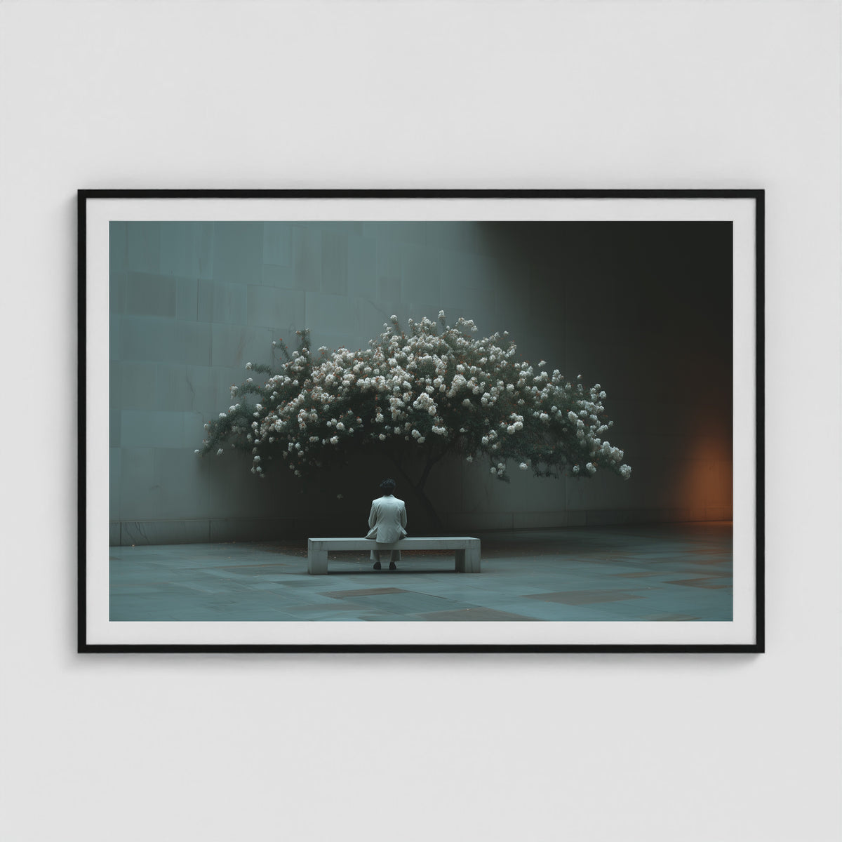 Bench Blossom 60x40 Black Landscape Box Frame