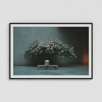 Bench Blossom 60x40 Black Landscape Box Frame