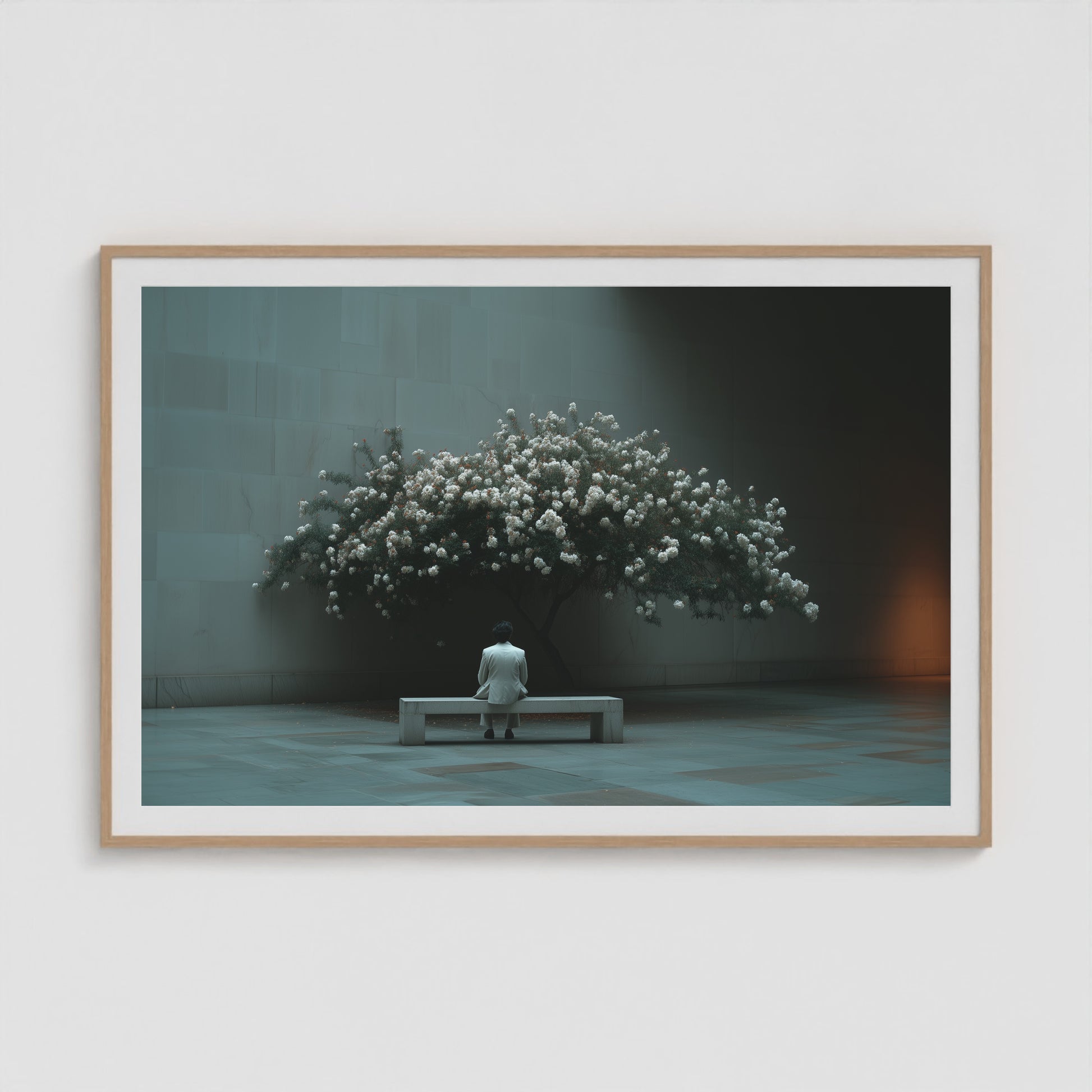 Bench Blossom 60x40 Natural Landscape Box Frame