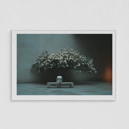 Bench Blossom 60x40 White Landscape Box Frame